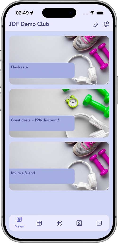 Club news and promotions in the JustDoFit app